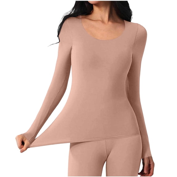 gbyLJF Women's Thermal Long Sleeve Shirts Lightweight Stretchy Base Layer Tops Tight Fit Round Neck Layering Fall Winter Underwear