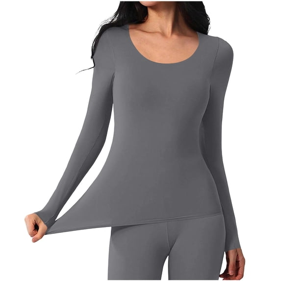 gbyLJF Women's Thermal Long Sleeve Shirts Lightweight Stretchy Base Layer Tops Tight Fit Round Neck Layering Fall Winter Underwear