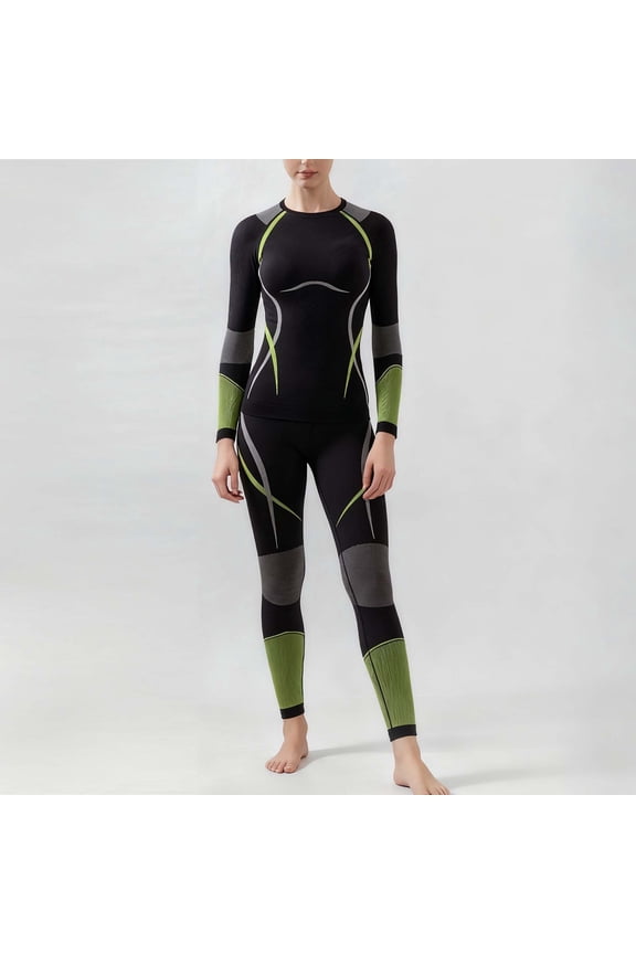 Women's Thermal Underwear Set Long Sleeve Shirt and Trousers 2 Piece Solid Color Ski Base Layer Clothes Winter Quick-drying Tight Fit Set