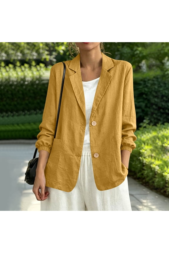 Women's Two Button Front Blazer Lightweight Loose Fit Long Sleeve Jackets Spring Summer Casual Work Cardigan with Pockets