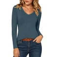 thumbnail image 1 of gbyLJF Women's V Neck Layering Shirts Long Sleeve Slim Fit Thermal Undershirts Soft Comfortable Base Layer Top, 1 of 9