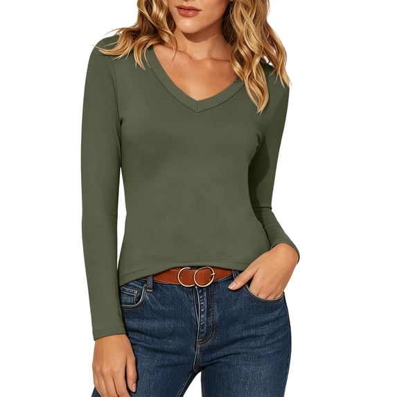 gbyLJF Women's V Neck Layering Shirts Long Sleeve Slim Fit Thermal Undershirts Soft Comfortable Base Layer Top
