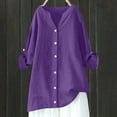 thumbnail image 1 of gbyLJF Women's V-neck Cotton Linen Blouse Button Down Long sleeve Casual Top Plus Size Tops Loose Fit Clothes for Women, 1 of 6