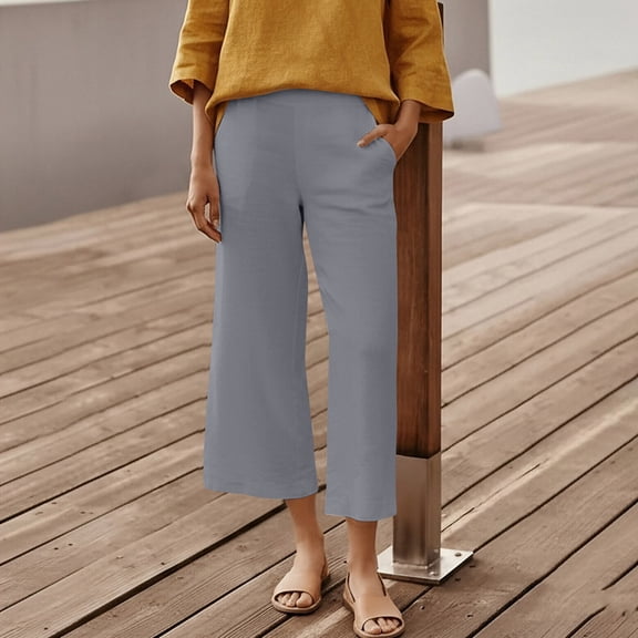 gbyLJF Women's Wide Leg Cropped Pant Solid Color Loose Fit Spring Trousers with Pockets Casual Straight Leg Summer Pants