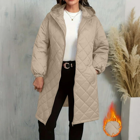 gbyLJF Women's Winter Down Jacket Solid Color Zip Up Long Puffer Coat Outdoor Thickened Warm Hooded Clothes with Pockets