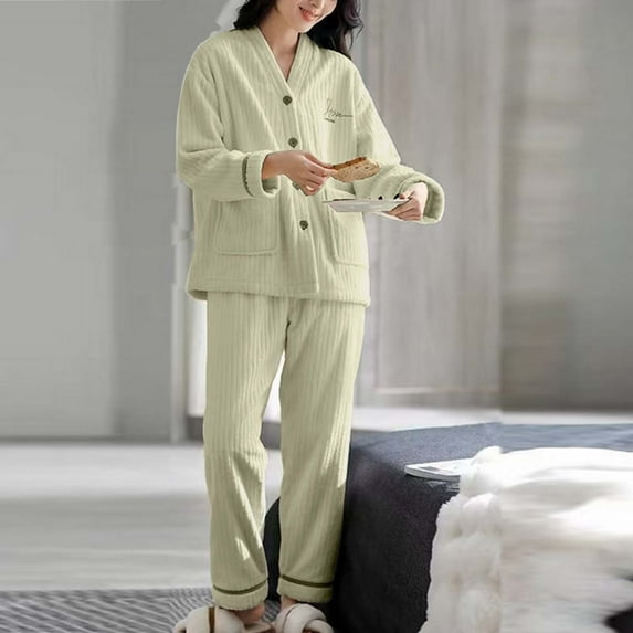 gbyLJF Women's Winter Fleece Pajama Sets Soft Comfy Tops and Long Pant 2 Piece Sleepwear Thickened Warm Pajama
