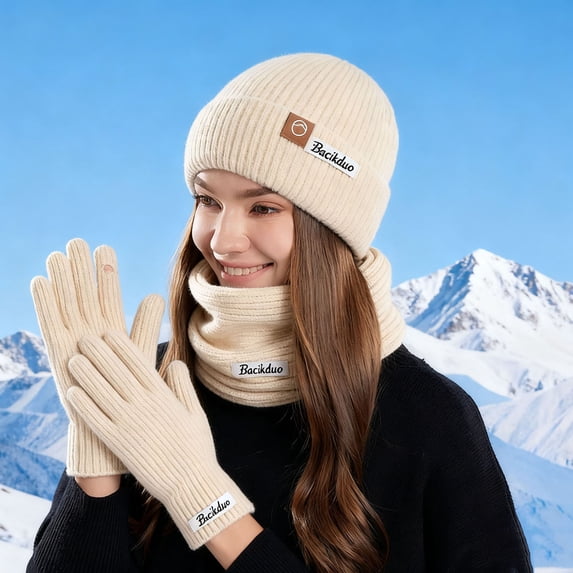 gbyLJF Women's Winter Hat Gloves and Scarf Set 3 Piece Solid Color Cable Knitted Beanie Hat Scarves for Women