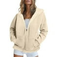 thumbnail image 1 of gbyLJF Women's Winter Hoodies Zip Up Fleece Sherpa Lined Warm Sweatshirts Thermal Jacket Thick Coats with Pockets Beige 5XL, 1 of 5