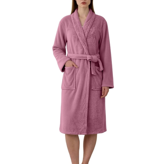 gbyLJF Women's Winter Long Plush Robe Comfortable Bathrobe with Pockets Thick Robes for After Shower Spa Home