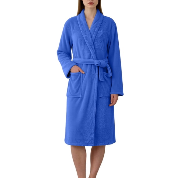 gbyLJF Women's Winter Long Plush Robe Comfortable Bathrobe with Pockets Thick Robes for After Shower Spa Home