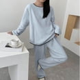 thumbnail image 1 of gbyLJF Women's Winter Pajama Sets Solid Color Round Neck Pullover and Long Pant 2 Piece Nightwear Fuzzy Fleece Pajama Set, 1 of 7