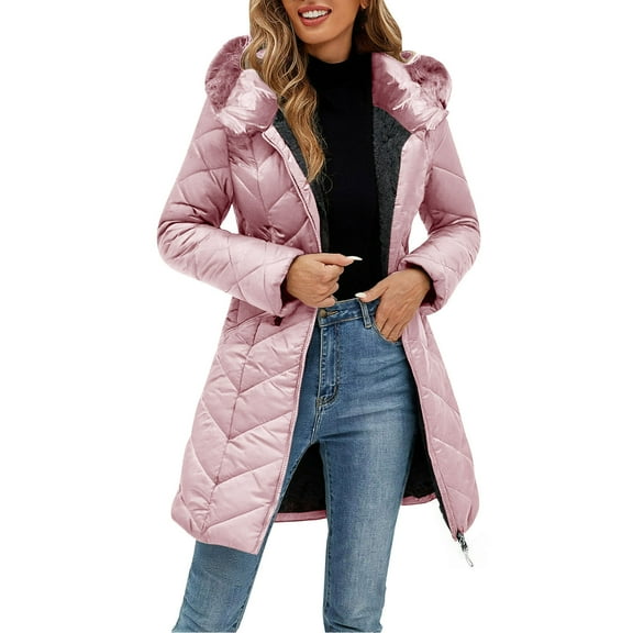 gbyLJF Women's Winter Puffer Coat Solid Color Fleece Lined Full Zip Hooded Down Jackets Long Warm Outwear Jackets with Pockets