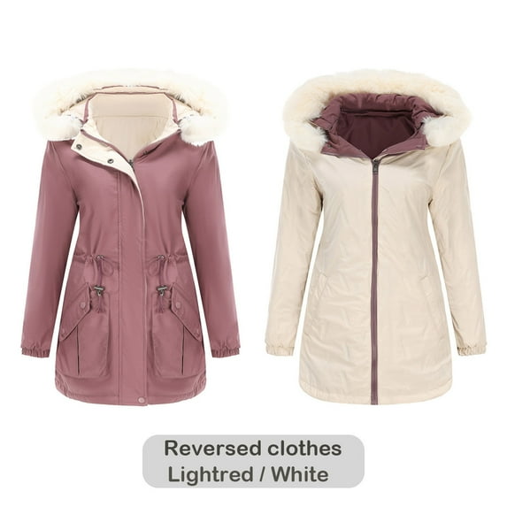 gbyLJF Women's Winter Thicken Parka Jacket Waterproof Removable Hood Warm Fleece Puffer Coats Ladies Outerwear Pink XXL