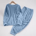 thumbnail image 1 of gbyLJF Women's Winter Warm Pajama Set Long Sleeve Pullover Tops Long Pants Sleepwear Sets 2 Piece Solid Color Homewear Clothes Set, 1 of 6