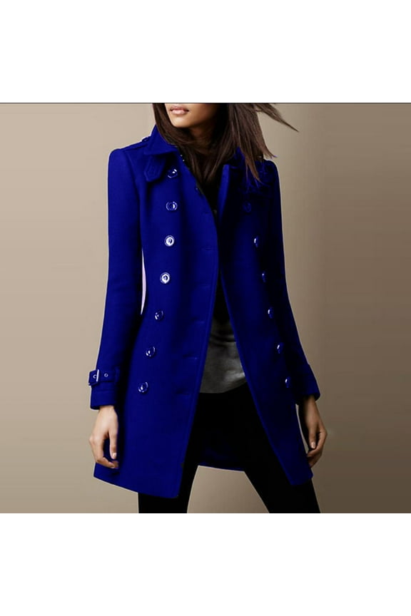 Women's Wool Blend Trench Winter Jackets Mid Long Warm Pea Coats Double Breasted Overcoat with Pockets Blue M