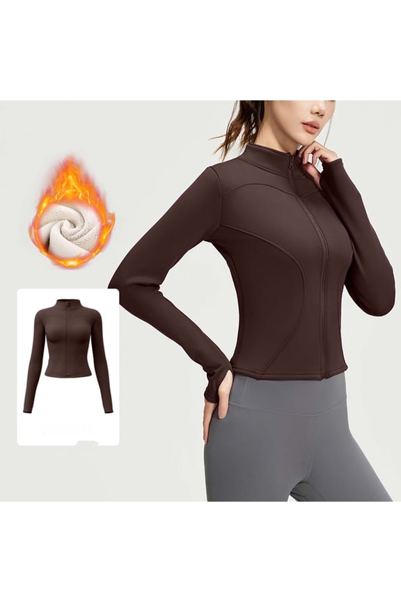 Women's Zip Up Yoga Jackets Solid Color High-elasticity Fleece Blouse Regular Fit Sports Fitness Long Sleeve Jacket
