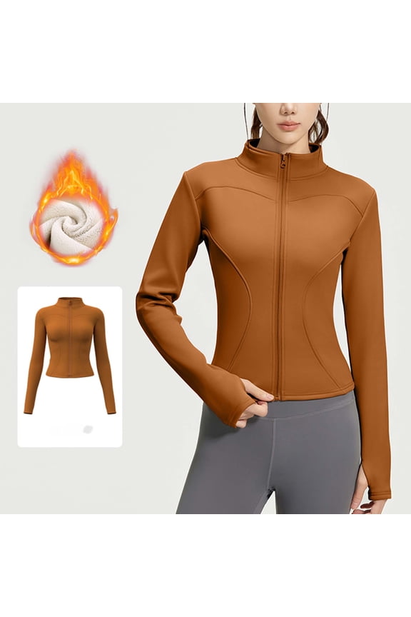 Women's Zip Up Yoga Jackets Solid Color High-elasticity Fleece Blouse Regular Fit Sports Fitness Long Sleeve Jacket
