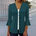 thumbnail image 1 of gbyLJF Womens 3/4 Sleeve Cardigans Trendy Solid Color Eyelet Embroidery Blouses Open Front Loose Old Women Going Out Tops, 1 of 5