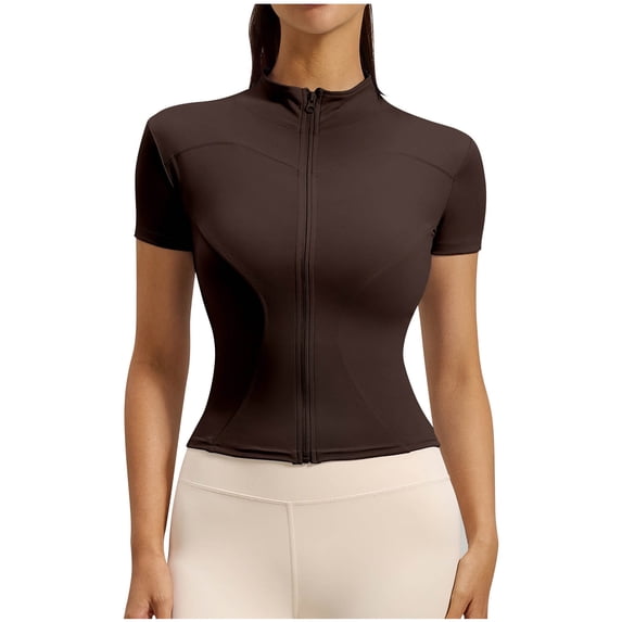 gbyLJF Womens Athletic Zip Up Jacket Solid Color Short Sleeve Workout Yoga Tops Lightweight Running Jackets for Women