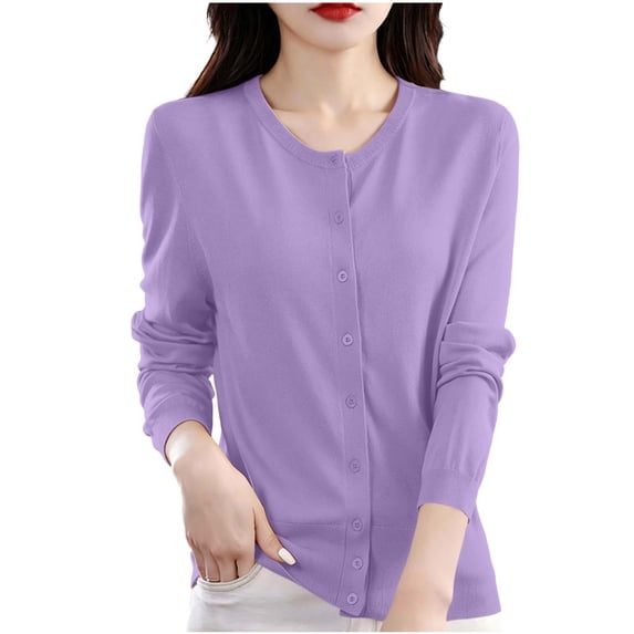 gbyLJF Womens Basic Button Down Sweater Long Sleeve Round Neck Cardigan Lightweight Soft Knitted Top