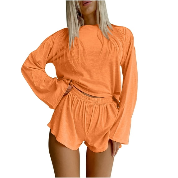 gbyLJF Womens Beach Vacation Outfits Ladies Two Piece Outfits Womens 2 Piece Outfits Summer Top And Skirt Set Women Orange M