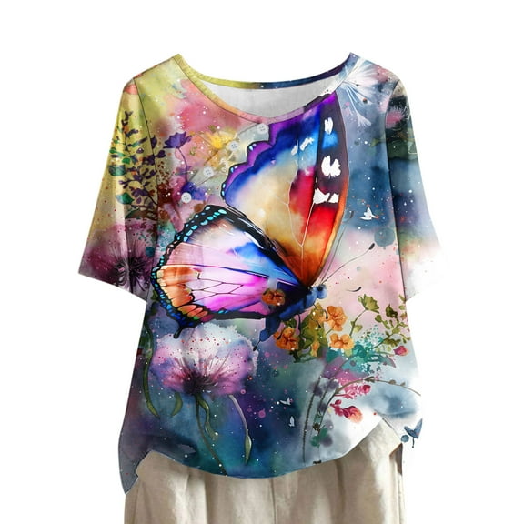 gbyLJF Womens Boho Tops And Blouses Women's Summer Tops Plus Size Tunics for Curvy Women T-Shirts Women Multicolor S