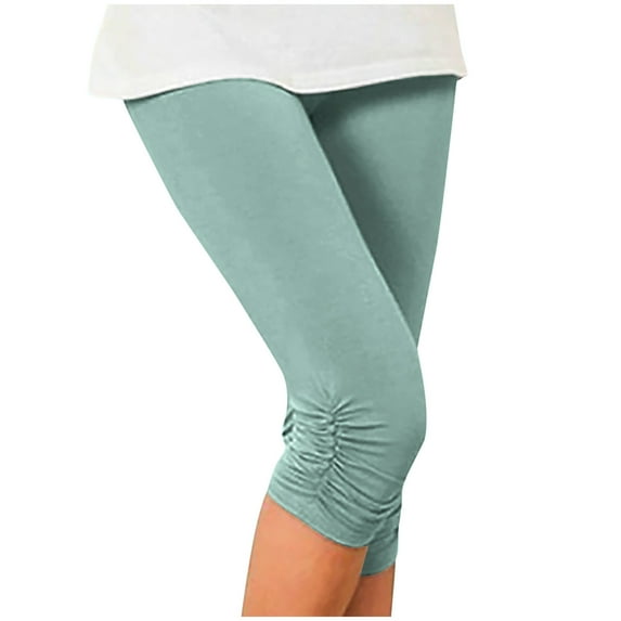 gbyLJF Womens Capri Leggings Summer High Waisted Yoga Legging Pants Stretch Running Leggings Side Shirring Tights Capris Mint Green XL