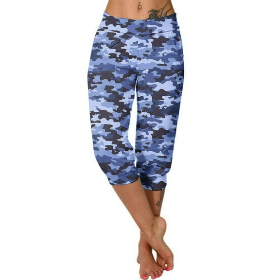 gbyLJF Womens Capri Pants Casual Camo Printed Yoga Pants Tight Fit Joggers Workout Sweatpants with Pockets