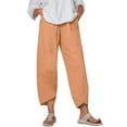 thumbnail image 1 of gbyLJF Womens Capri Pants Summer Cotton Linen Beach Capris Elastic Waist Baggy Straight Leg Crop Trousers A01_Orange 4XL, 1 of 4