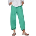 thumbnail image 1 of gbyLJF Womens Capri Pants Summer Cotton Linen Beach Capris Elastic Waist Baggy Straight Leg Crop Trousers A03_Green 4XL, 1 of 4