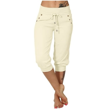 gbyLJF Womens Capri Yoga Pants Summer Loose Drawstring Pajama Pants Stretch Lounge Athletic Joggers Pants with Pockets