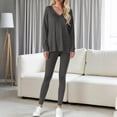 thumbnail image 1 of gbyLJF Womens Casual Outfit Set Long Sleeve V-neck Shirts Elastic Waist Long Pants Solid Color 2 Piece Tops&Pants Set, 1 of 5