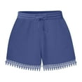 thumbnail image 1 of gbyLJF Womens Casual Shorts Comfy Elastic Waist Drawstring Pocket Shorts Pants Summer Fashion Lace Trim Shorts Blue XL, 1 of 5