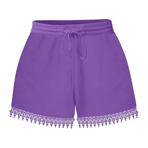 gbyLJF Womens Casual Shorts Comfy Elastic Waist Drawstring Pocket Shorts Pants Summer Fashion Lace Trim Shorts Purple 5XL