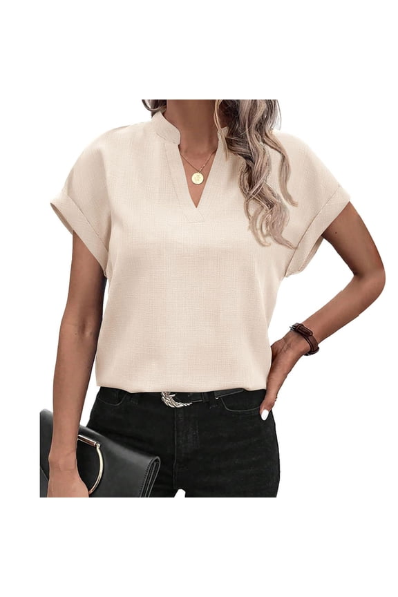 Womens Casual Tops Short Sleeve Women Work Tops Work Shirts For Women Business Casual Tops Women Beige L