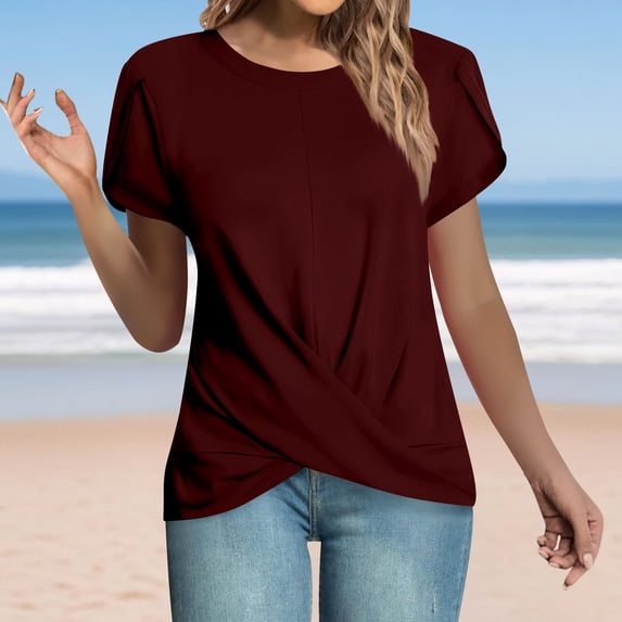 gbyLJF Womens Casual Tunic Top Summer Twist Front Tees Shirts Short Sleeve Blouse Round neck Loose T-shirt