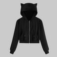 thumbnail image 1 of gbyLJF Womens Cat Hoodies Drawstring Hooded Jacket Cute Hoodies with Ears Long Sleeve Crop Zipper Sweatshirt Black 3XL, 1 of 6