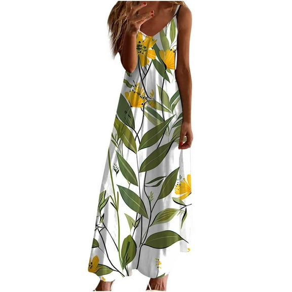 gbyLJF Womens Cocktail Dress Casual Holiday Dress Homecoming Dress Flowy Cotton Floral Dress Yellow L