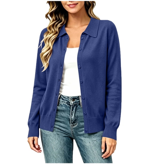 gbyLJF Womens Collar Button Cardigan Sweaters Lightweight Long Sleeve Knit Shirts Open Front Casual Office Tops