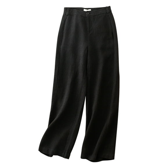 gbyLJF Womens Cotton Linen Pants Loose Fit Wide leg Pants Solid Color Casual Straight Leg Pants Trousers with Pockets A01_Black XL