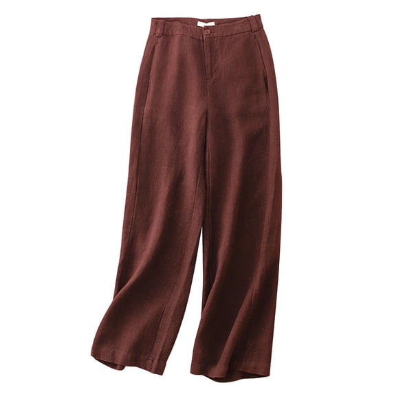 gbyLJF Womens Cotton Linen Pants Loose Fit Wide leg Pants Solid Color Casual Straight Leg Pants Trousers with Pockets A01_Red M