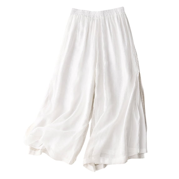 gbyLJF Womens Cotton Linen Pants Loose Fit Wide leg Pants Solid Color Casual Straight Leg Pants Trousers with Pockets A03_White M