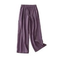 thumbnail image 1 of gbyLJF Womens Cotton Linen Pants Trendy Ruffle Trim Loose Fit Elastic Waist Pants Work Casual Pants with Pockets A02_Purple XL, 1 of 7