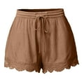 thumbnail image 1 of gbyLJF Womens Drawstring Shorts Cute Lace Trim Summer Elastic Waist Casual Shorts Lightweight with Pockets Khaki M, 1 of 5