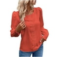 thumbnail image 1 of gbyLJF Womens Elegant Tops Casual Round Neck Long Sleeve Shirts Loose Fit Basic Blouses Lightweight Tees Fall 2024 Orange XL, 1 of 5