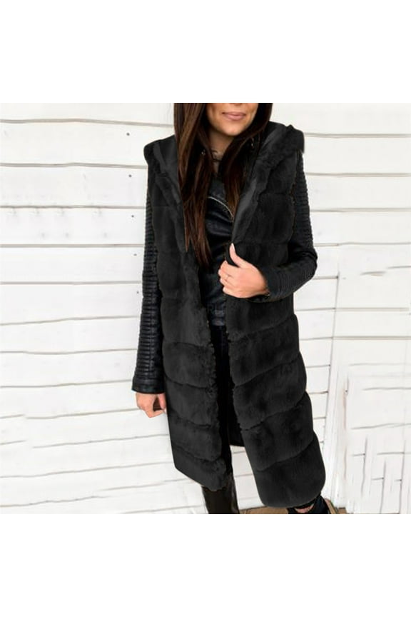 Womens Faux Fur Vest Jacket Winter Body Gilet Sleeveless Outerwear Warmer Jackets Coat Plus Size Long Solid Color Vest Jackets