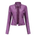 thumbnail image 1 of gbyLJF Womens Faux Leather Long Sleeve Jackets Trendy Quilted Moto Outerwear Cropped Slim Lapel Coat Jackets Purple S, 1 of 4