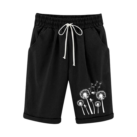 gbyLJF Womens Floral Print Drawstring Shorts Summer Lacing Beach Cotton Linen Short Pant Loose Fit Workout Jogger Shorts