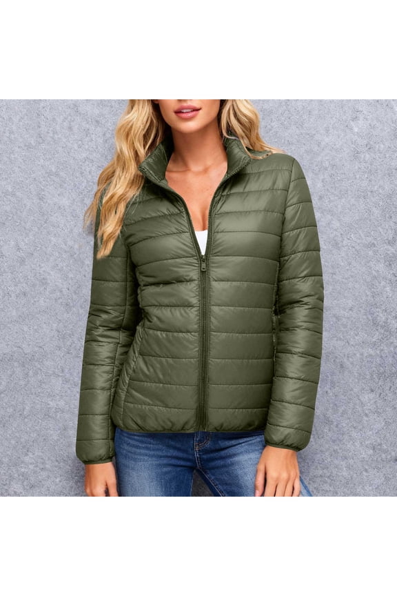 Womens Full Zip Down Jacket Casual Loose Solid Color Puffer Coats Winter Lightweight Outwear Jacket with Zipper Pockets