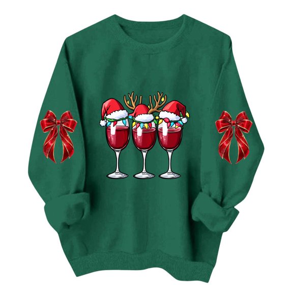 gbyLJF Womens Funny Christmas Pullover Bow Knot Printed Fleece Sweatshirts Holiday Crewneck Shirts